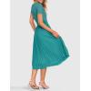 ZESICA Womens 2026 Summer Short Sleeve Midi Dresses Casual Crew Neck Knit Belted Pleated A Line Flowy Wedding Guest Dress(Turquoise)