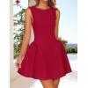 ZESICA Women’s 2026 Summer Sleeveless Cocktail Mini Dress Boat Neck Backless Swing A Line Wedding Club Party Short Dresses(Red)