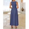ZESICA Womens 2026 Summer Sleeveless Square Neck Sundress Casual Long Flowy A Line Beach Vacation Maxi Dresses(Navy)