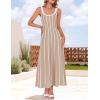 ZESICA Womens 2026 Summer Sleeveless Striped Midi Dresses Casual A Line Swing Knit Long Dress Beach Vacation Clothes(Oatmeal)