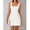 ZESICA Women’s 2026 Summer Sleeveless Tank Mini Dresses Square Neck A Line Flare Party Short Dress(Ivory)