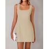 ZESICA Women’s 2026 Summer Sleeveless Tank Mini Dresses Square Neck A Line Flare Party Short Dress(Khaki)