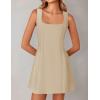 ZESICA Women’s 2026 Summer Sleeveless Tank Mini Dresses Square Neck A Line Flare Party Short Dress(Khaki)