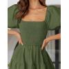 ZESICA Women’s 2026 Summer Square Neck Short Puff Sleeve Solid Color High Waist Casual Smocked Flowy A Line Tiered Midi Dress(Army Green)