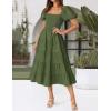 ZESICA Women’s 2026 Summer Square Neck Short Puff Sleeve Solid Color High Waist Casual Smocked Flowy A Line Tiered Midi Dress(Army Green)
