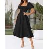 ZESICA Women’s 2026 Summer Square Neck Short Puff Sleeve Solid Color High Waist Casual Smocked Flowy A Line Tiered Midi Dress(Black)