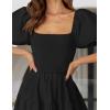 ZESICA Women’s 2026 Summer Square Neck Short Puff Sleeve Solid Color High Waist Casual Smocked Flowy A Line Tiered Midi Dress(Black)