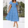 ZESICA Women’s 2026 Summer Square Neck Short Puff Sleeve Solid Color High Waist Casual Smocked Flowy A Line Tiered Midi Dress(Blue)