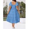 ZESICA Women’s 2026 Summer Square Neck Short Puff Sleeve Solid Color High Waist Casual Smocked Flowy A Line Tiered Midi Dress(Blue)