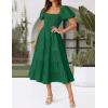 ZESICA Women’s 2026 Summer Square Neck Short Puff Sleeve Solid Color High Waist Casual Smocked Flowy A Line Tiered Midi Dress(Forest Green)