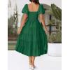 ZESICA Women’s 2026 Summer Square Neck Short Puff Sleeve Solid Color High Waist Casual Smocked Flowy A Line Tiered Midi Dress(Forest Green)