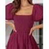 ZESICA Women’s 2026 Summer Square Neck Short Puff Sleeve Solid Color High Waist Casual Smocked Flowy A Line Tiered Midi Dress(Fuchsia)