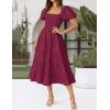 ZESICA Women’s 2026 Summer Square Neck Short Puff Sleeve Solid Color High Waist Casual Smocked Flowy A Line Tiered Midi Dress(Fuchsia)