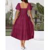 ZESICA Women’s 2026 Summer Square Neck Short Puff Sleeve Solid Color High Waist Casual Smocked Flowy A Line Tiered Midi Dress(Fuchsia)