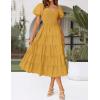 ZESICA Women’s 2026 Summer Square Neck Short Puff Sleeve Solid Color High Waist Casual Smocked Flowy A Line Tiered Midi Dress(Ginger)