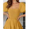 ZESICA Women’s 2026 Summer Square Neck Short Puff Sleeve Solid Color High Waist Casual Smocked Flowy A Line Tiered Midi Dress(Ginger)