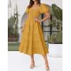 ZESICA Women’s 2026 Summer Square Neck Short Puff Sleeve Solid Color High Waist Casual Smocked Flowy A Line Tiered Midi Dress(Ginger)