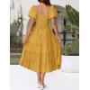 ZESICA Women’s 2026 Summer Square Neck Short Puff Sleeve Solid Color High Waist Casual Smocked Flowy A Line Tiered Midi Dress(Ginger)