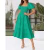 ZESICA Women’s 2026 Summer Square Neck Short Puff Sleeve Solid Color High Waist Casual Smocked Flowy A Line Tiered Midi Dress(Green)
