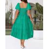 ZESICA Women’s 2026 Summer Square Neck Short Puff Sleeve Solid Color High Waist Casual Smocked Flowy A Line Tiered Midi Dress(Green)
