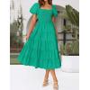 ZESICA Women’s 2026 Summer Square Neck Short Puff Sleeve Solid Color High Waist Casual Smocked Flowy A Line Tiered Midi Dress(Green)