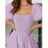 ZESICA Women’s 2026 Summer Square Neck Short Puff Sleeve Solid Color High Waist Casual Smocked Flowy A Line Tiered Midi Dress(Light Purple)