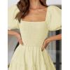 ZESICA Women’s 2026 Summer Square Neck Short Puff Sleeve Solid Color High Waist Casual Smocked Flowy A Line Tiered Midi Dress(Light Yellow)