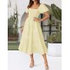 ZESICA Women’s 2026 Summer Square Neck Short Puff Sleeve Solid Color High Waist Casual Smocked Flowy A Line Tiered Midi Dress(Light Yellow)