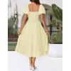 ZESICA Women’s 2026 Summer Square Neck Short Puff Sleeve Solid Color High Waist Casual Smocked Flowy A Line Tiered Midi Dress(Light Yellow)