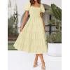 ZESICA Women’s 2026 Summer Square Neck Short Puff Sleeve Solid Color High Waist Casual Smocked Flowy A Line Tiered Midi Dress(Light Yellow)