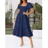 ZESICA Women’s 2026 Summer Square Neck Short Puff Sleeve Solid Color High Waist Casual Smocked Flowy A Line Tiered Midi Dress(Navy)