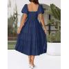 ZESICA Women’s 2026 Summer Square Neck Short Puff Sleeve Solid Color High Waist Casual Smocked Flowy A Line Tiered Midi Dress(Navy)
