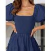 ZESICA Women’s 2026 Summer Square Neck Short Puff Sleeve Solid Color High Waist Casual Smocked Flowy A Line Tiered Midi Dress(Navy)