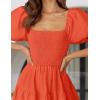 ZESICA Women’s 2026 Summer Square Neck Short Puff Sleeve Solid Color High Waist Casual Smocked Flowy A Line Tiered Midi Dress(Orange)