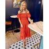ZESICA Women’s 2026 Summer Square Neck Short Puff Sleeve Solid Color High Waist Casual Smocked Flowy A Line Tiered Midi Dress(Orange)