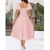 ZESICA Women’s 2026 Summer Square Neck Short Puff Sleeve Solid Color High Waist Casual Smocked Flowy A Line Tiered Midi Dress(Pink)