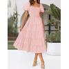 ZESICA Women’s 2026 Summer Square Neck Short Puff Sleeve Solid Color High Waist Casual Smocked Flowy A Line Tiered Midi Dress(Pink)