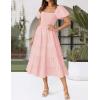 ZESICA Women’s 2026 Summer Square Neck Short Puff Sleeve Solid Color High Waist Casual Smocked Flowy A Line Tiered Midi Dress(Pink)