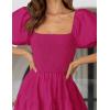 ZESICA Women’s 2026 Summer Square Neck Short Puff Sleeve Solid Color High Waist Casual Smocked Flowy A Line Tiered Midi Dress(Rose)