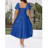 ZESICA Women’s 2026 Summer Square Neck Short Puff Sleeve Solid Color High Waist Casual Smocked Flowy A Line Tiered Midi Dress(Royal Blue)
