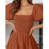 ZESICA Women’s 2026 Summer Square Neck Short Puff Sleeve Solid Color High Waist Casual Smocked Flowy A Line Tiered Midi Dress(Rust)