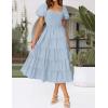 ZESICA Women’s 2026 Summer Square Neck Short Puff Sleeve Solid Color High Waist Casual Smocked Flowy A Line Tiered Midi Dress(Sky Blue)