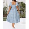 ZESICA Women’s 2026 Summer Square Neck Short Puff Sleeve Solid Color High Waist Casual Smocked Flowy A Line Tiered Midi Dress(Sky Blue)