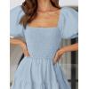 ZESICA Women’s 2026 Summer Square Neck Short Puff Sleeve Solid Color High Waist Casual Smocked Flowy A Line Tiered Midi Dress(Sky Blue)