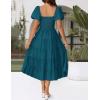 ZESICA Women’s 2026 Summer Square Neck Short Puff Sleeve Solid Color High Waist Casual Smocked Flowy A Line Tiered Midi Dress(Teal)