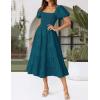 ZESICA Women’s 2026 Summer Square Neck Short Puff Sleeve Solid Color High Waist Casual Smocked Flowy A Line Tiered Midi Dress(Teal)