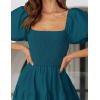 ZESICA Women’s 2026 Summer Square Neck Short Puff Sleeve Solid Color High Waist Casual Smocked Flowy A Line Tiered Midi Dress(Teal)