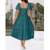 ZESICA Women’s 2026 Summer Square Neck Short Puff Sleeve Solid Color High Waist Casual Smocked Flowy A Line Tiered Midi Dress(Teal Green)