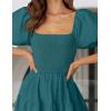ZESICA Women’s 2026 Summer Square Neck Short Puff Sleeve Solid Color High Waist Casual Smocked Flowy A Line Tiered Midi Dress(Teal Green)