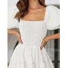 ZESICA Women’s 2026 Summer Square Neck Short Puff Sleeve Solid Color High Waist Casual Smocked Flowy A Line Tiered Midi Dress(White)